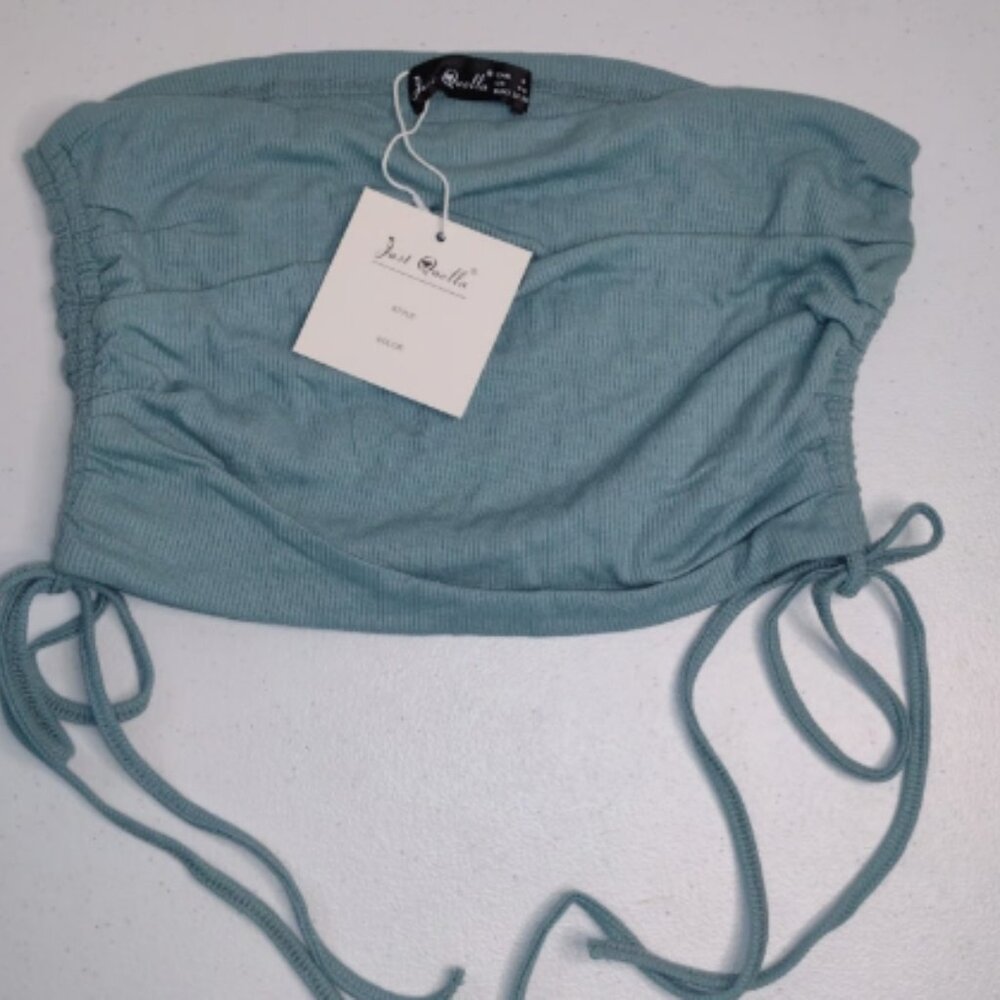 Just Quella Sexy Night Out Club Shirt tube Top Drawstring Blue Size Small (F1)